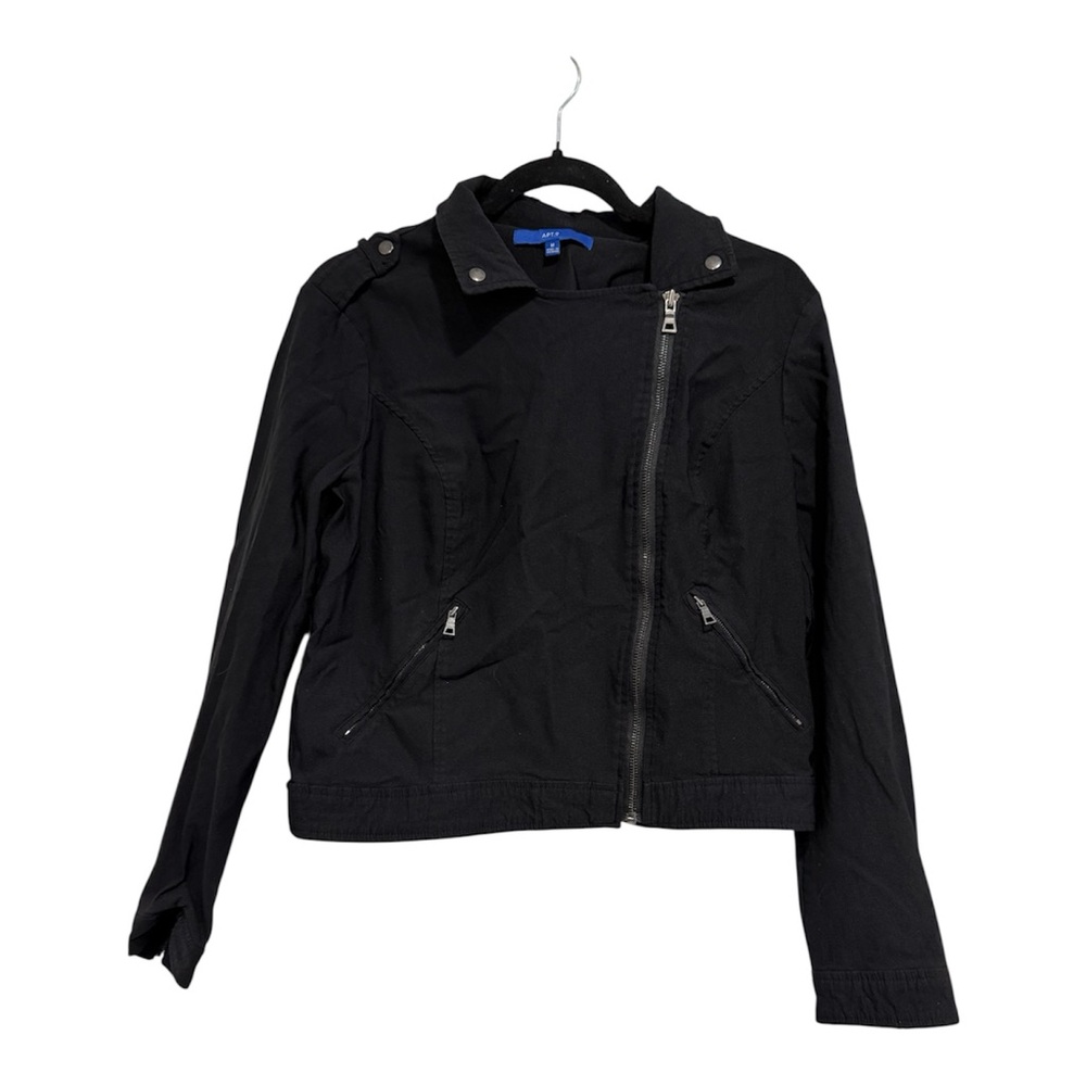 APT. 9 Jacket Women M Black Stretch Knit Crop Long Sleeve Asymmetrical Zip Front